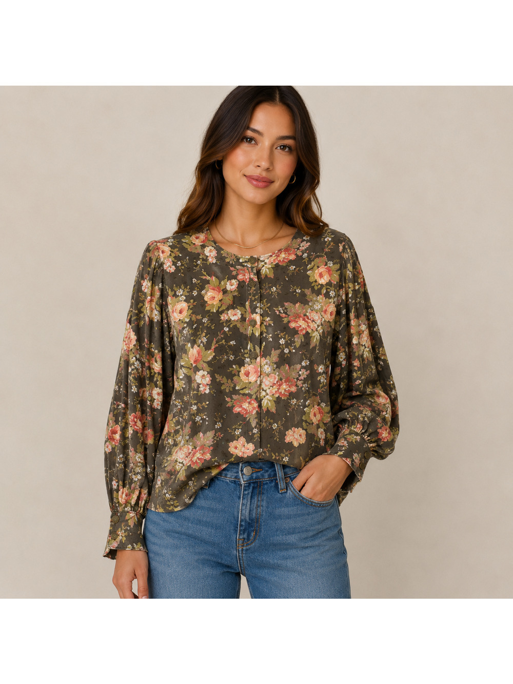 By Anthropologie Floral Metallic Peasant Blouse Boho Cotton Top Small